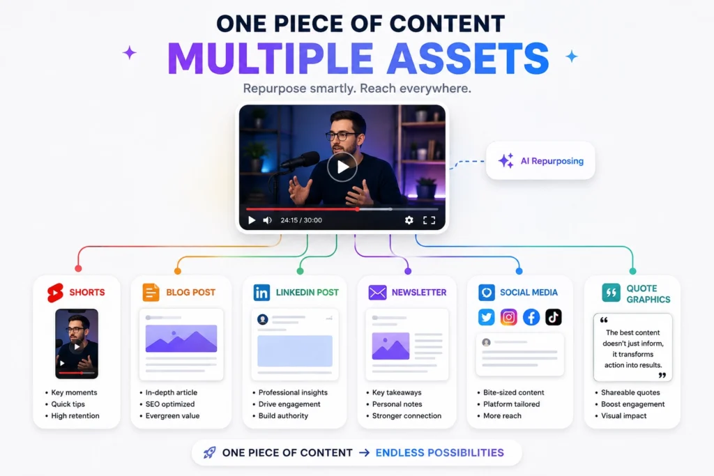 AI content repurposing workflow from one piece of content to multiple formats