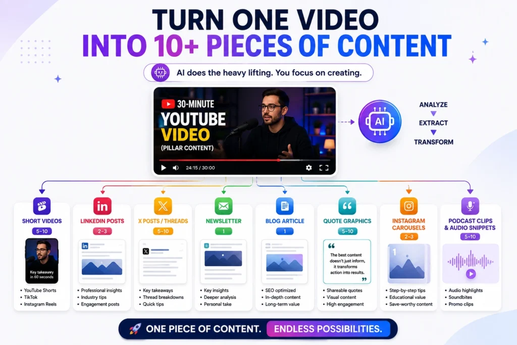 How AI turns one long-form video into multiple pieces of content